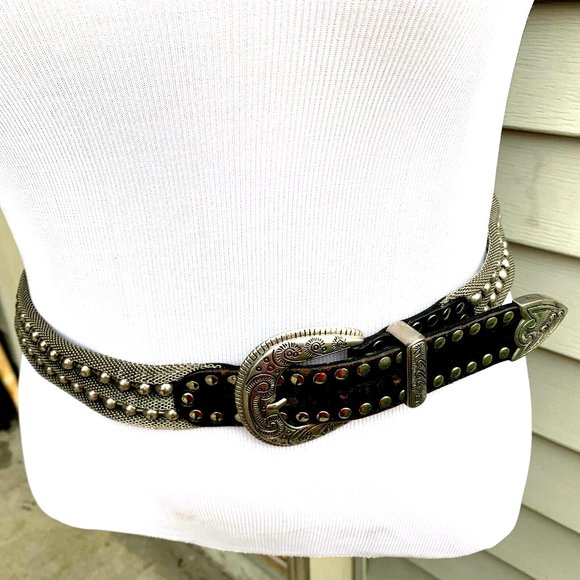 NANNI MADE IN ITALY WOMEN'S LEATHER AND METAL DESIGNER BELT SIZE 35